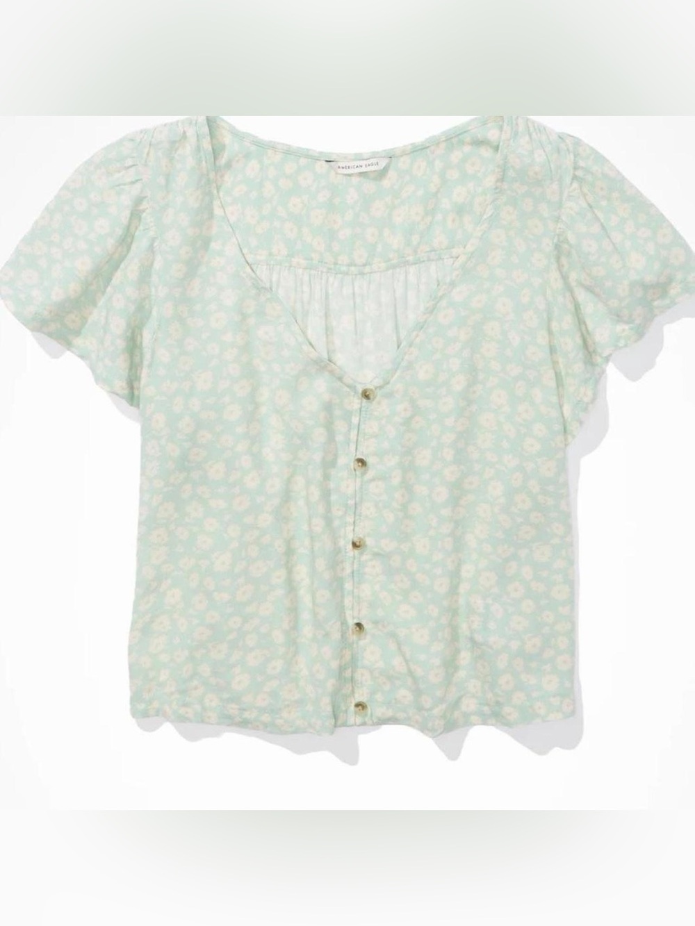 American Eagle Babydoll Floral Flutter Sleeve Button Up Blouse Small